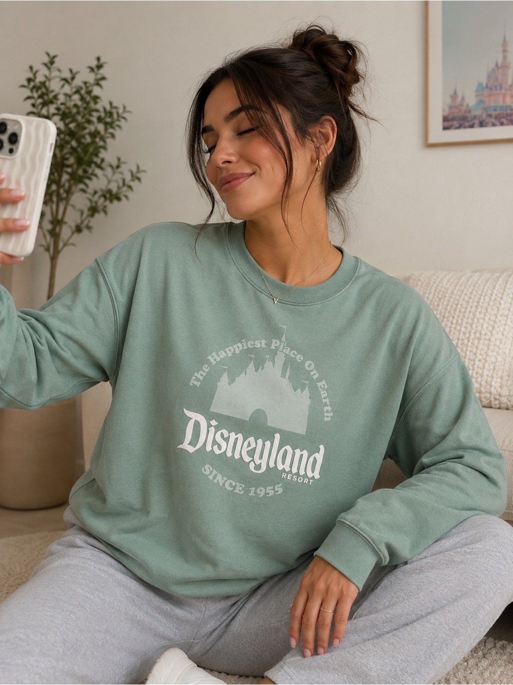 Disneyland Sage Green Logo Crewneck Sweater